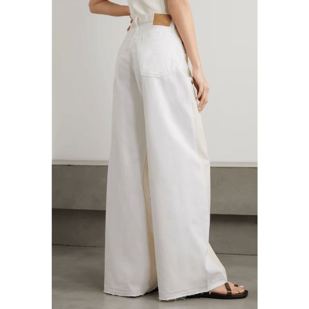 Rag & Bone Sofie Two-tone Frayed High-rise Wide-leg Jeans Ecru White Size 29 - Picture 2 of 13